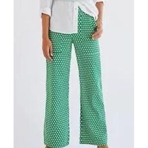 Maeve Anthropologie Green White Geometric Print Wide Leg Pants Size 10 High Rise